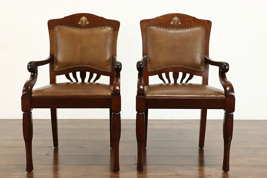 Main image of Pair of Art Nouveau Antique Carved Library, Desk or Office Armchairs