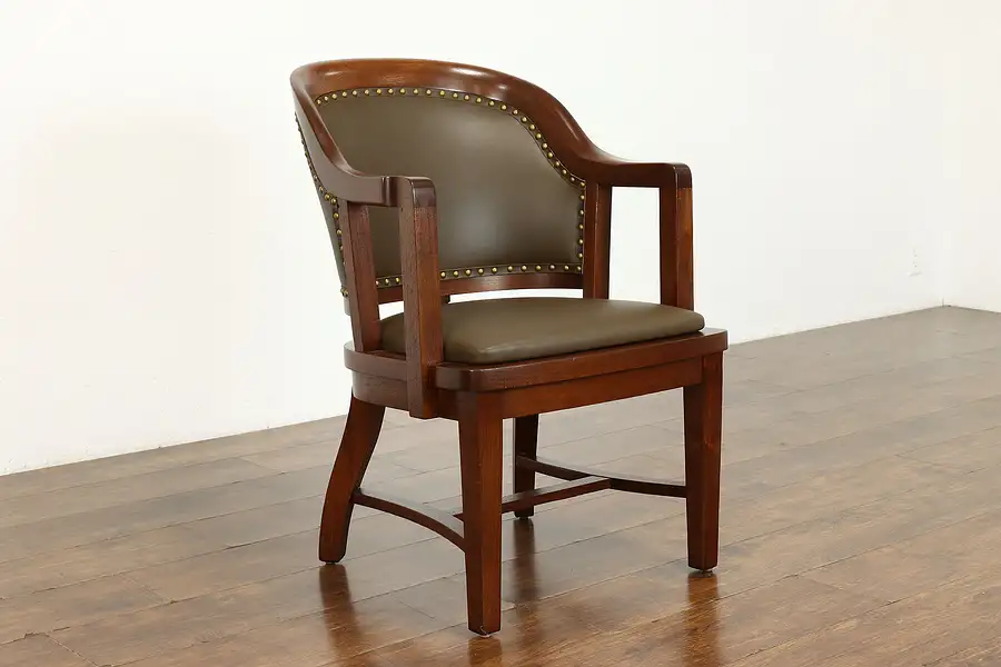 Main image of Traditional Antique Walnut Banker, Office or Desk Chair, New Leather