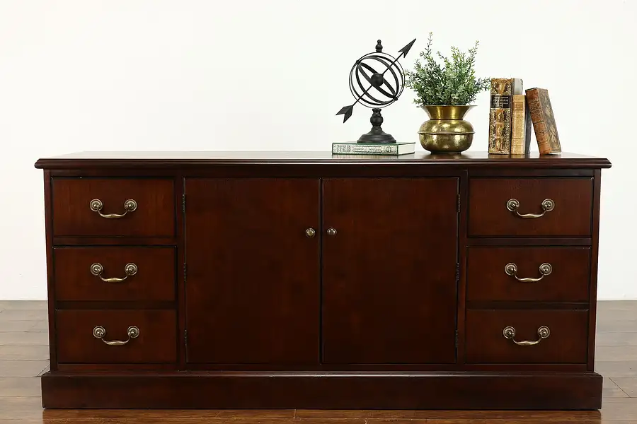 Main image of Traditional Vintage Walnut Office Credenza, Lateral File, Jasper Indiana