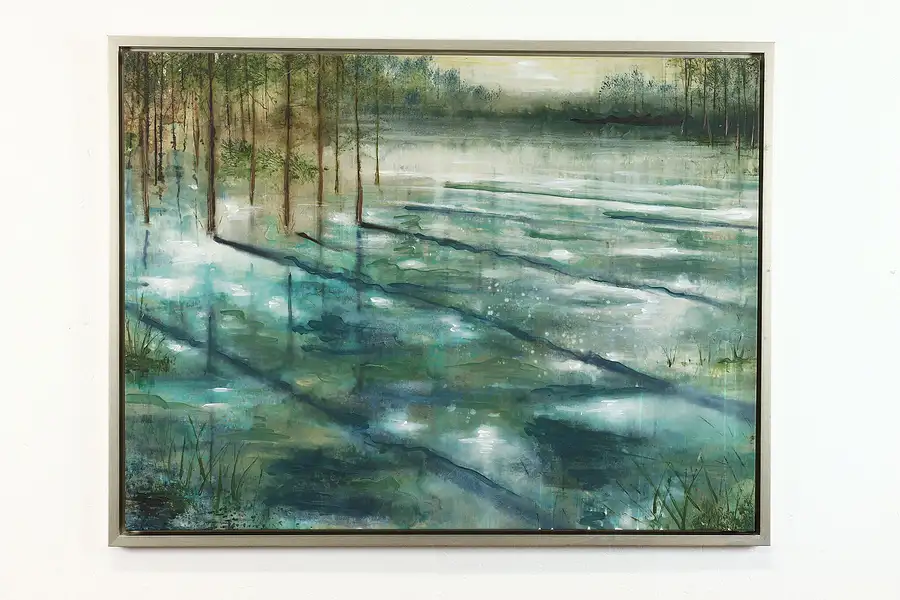 Main image of Pond & Trees Contemporary Landscape Painting, 42.5"