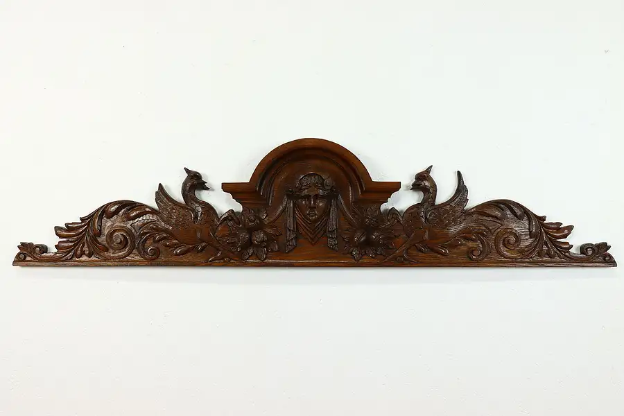 Main image of Italian Renaissance Antique Architectural Salvage Oak Crest, Carved Face