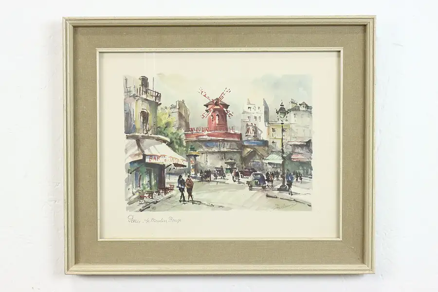 Main image of Moulin Rouge in Paris Vintage Watercolor Print, Delarue 17.5"