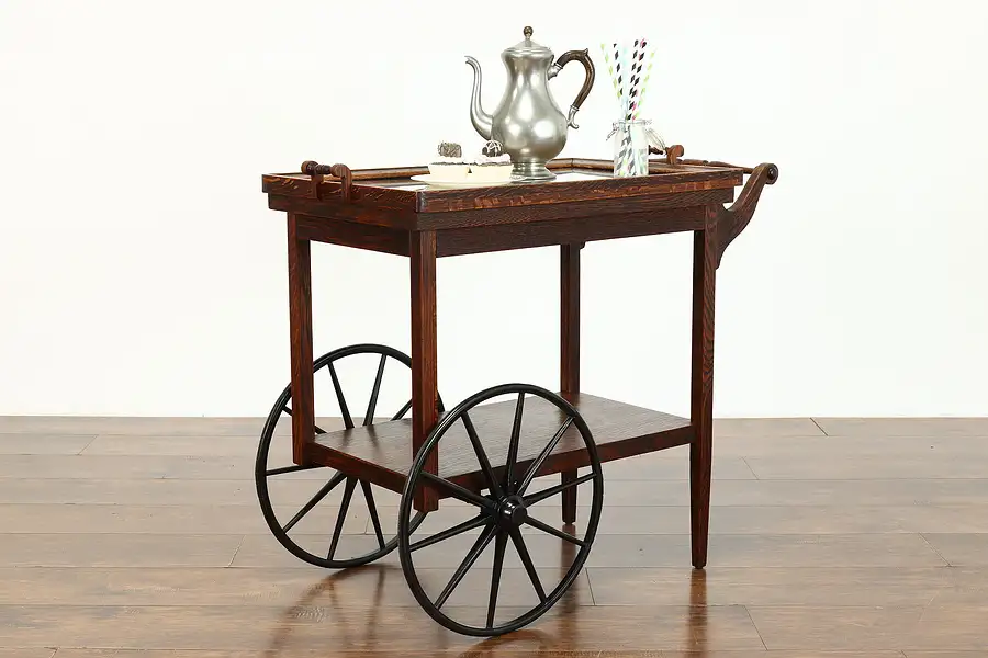 Main image of Arts & Crafts Mission Oak Antique Craftsman Rolling Bar or Tea Cart