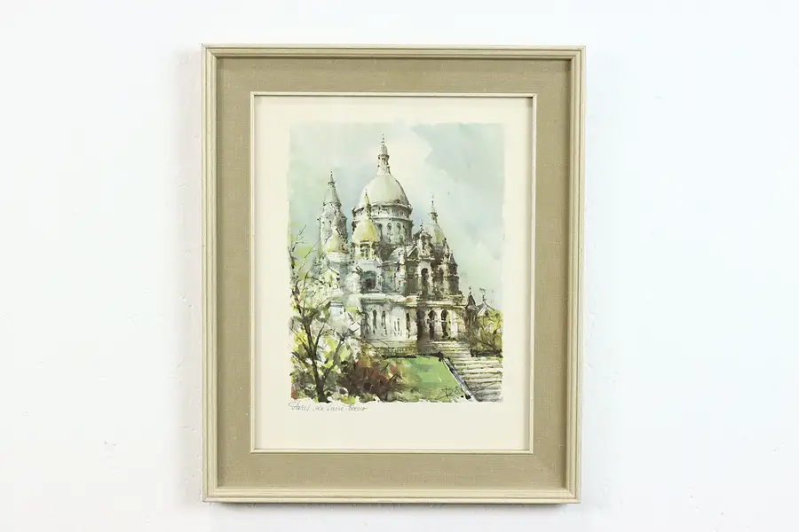 Main image of Sacre Coeur Cathedral of Paris Vintage Watercolor Print, Delarue 17.5"