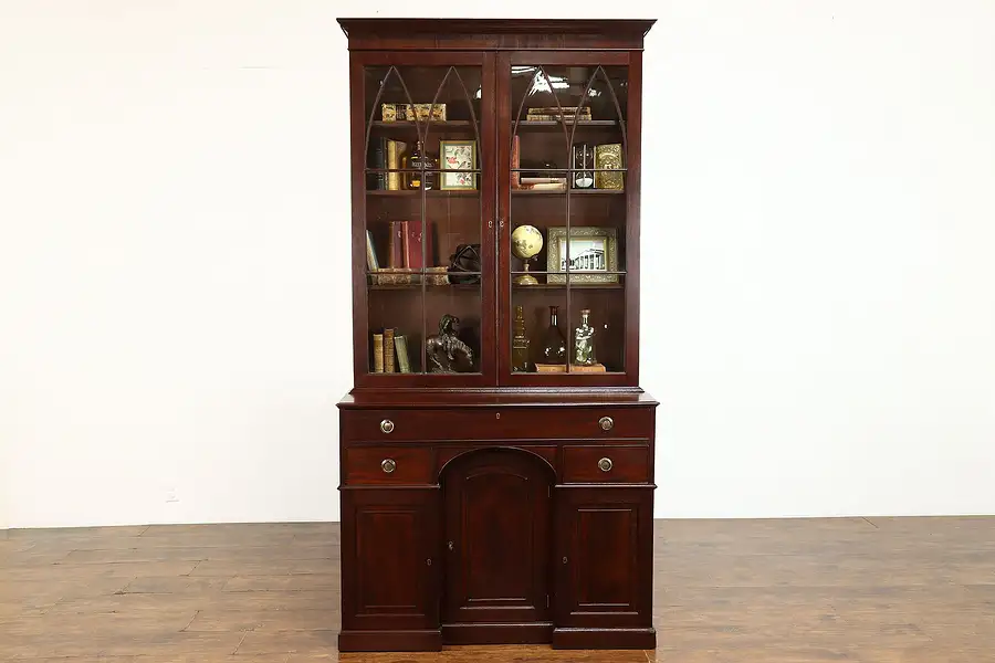 Main image of Georgian Design Antique English Mahogany Secretary Desk & Bookcase