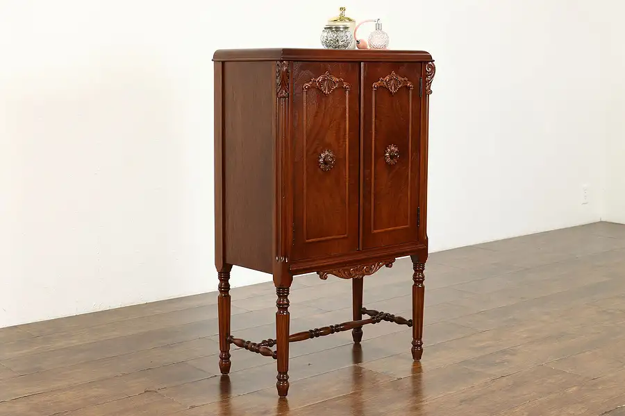 Main image of Tudor Style Antique Walnut Burl Small Bar, Hall or Bathroom Cabinet