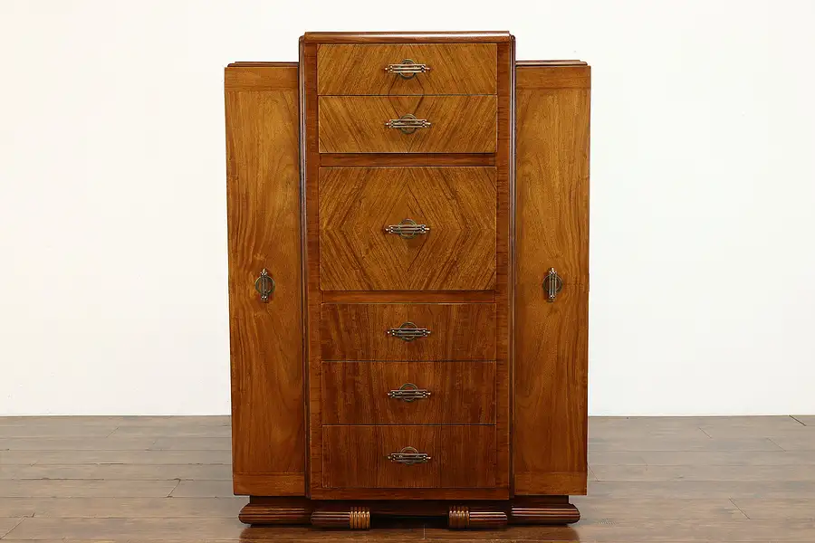 Main image of Art Deco Vintage Waterfall Chifferobe Armoire Cedar Closet Wardrobe & Desk 39706