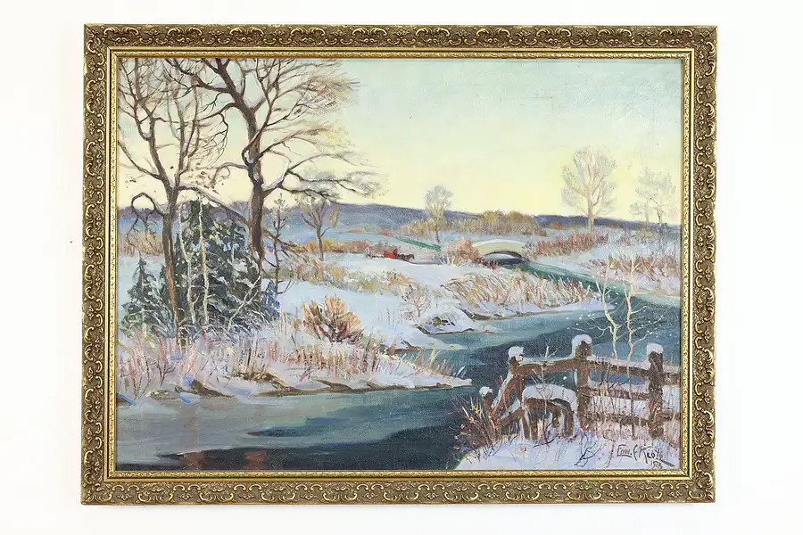 Main image of Sunrise over Winter Landscape Antique Original Oil Painting, Klotz 33"