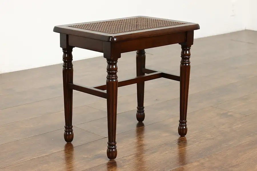 Main image of Traditional Antique Small Carved Birch Bench or Stool with Cane Seat