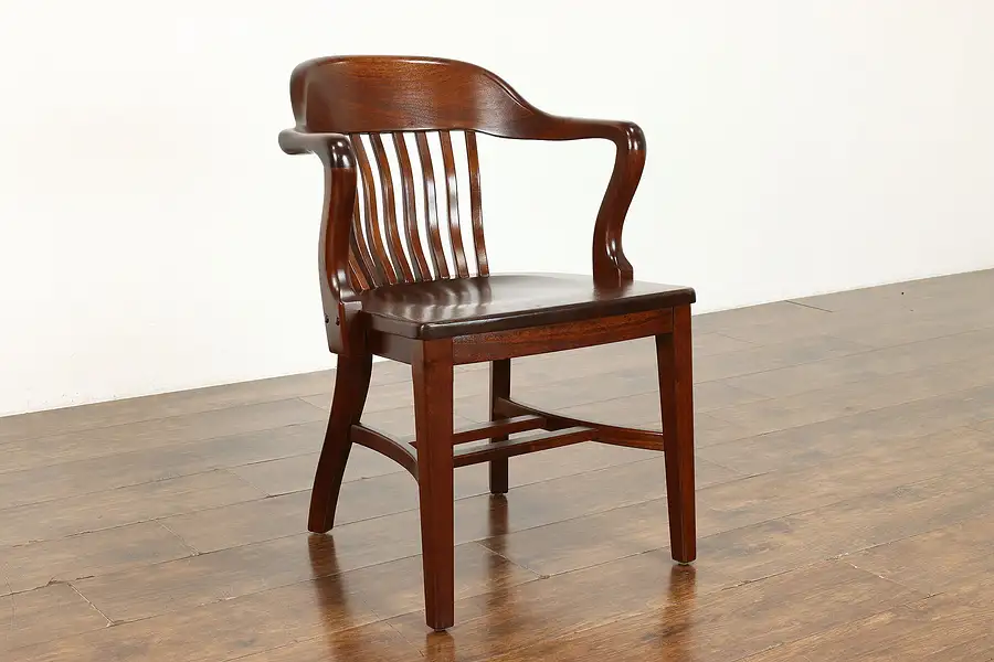 Main image of Traditional Walnut Antique Banker, Library or Office Chair, Milwaukee