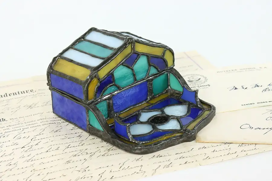 Main image of Hand Leaded Stained Glass Antique Inkwell & Pen Holder