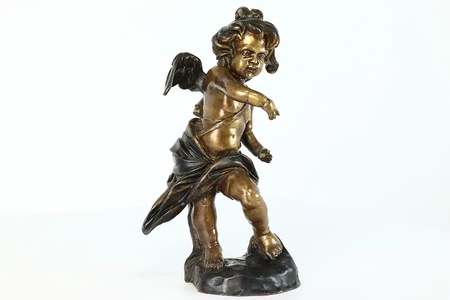 Main image of Bronze Vintage Patinated Sculpture of Cupid Cherub with Arrow Quiver