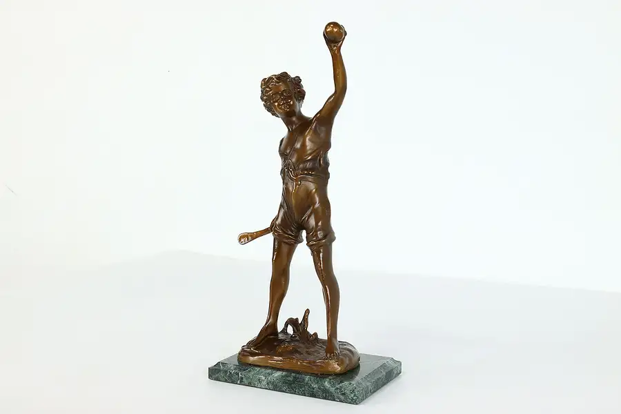 Main image of Art Nouveau Antique Bronze Sculpture of Boy Playing Cricket, Iffland