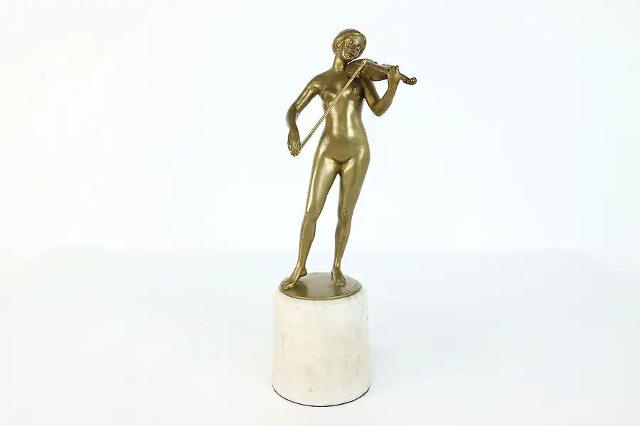 Main image of Art Deco Antique Bronze Sculpture of Woman Playing Violin, Sautner