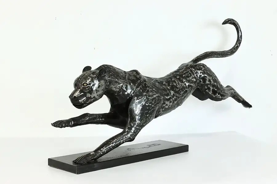 Main image of Burnished Steel Vintage Sculpture of Cheetah in Motion Statue