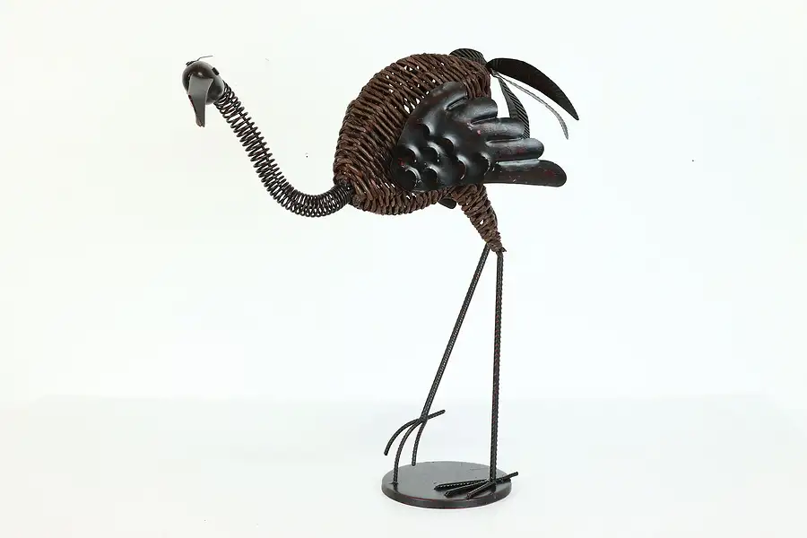 Main image of Steel & Rattan Vintage Sculpture of Flamingo