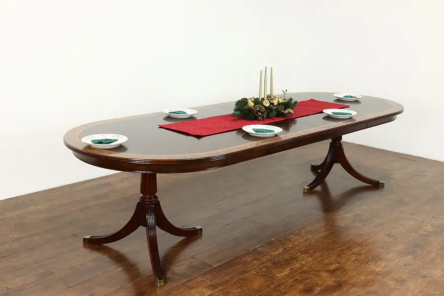 Main image of Traditional Banded Mahogany Dining Table, 2 Leaves, Henkel Harris 10'