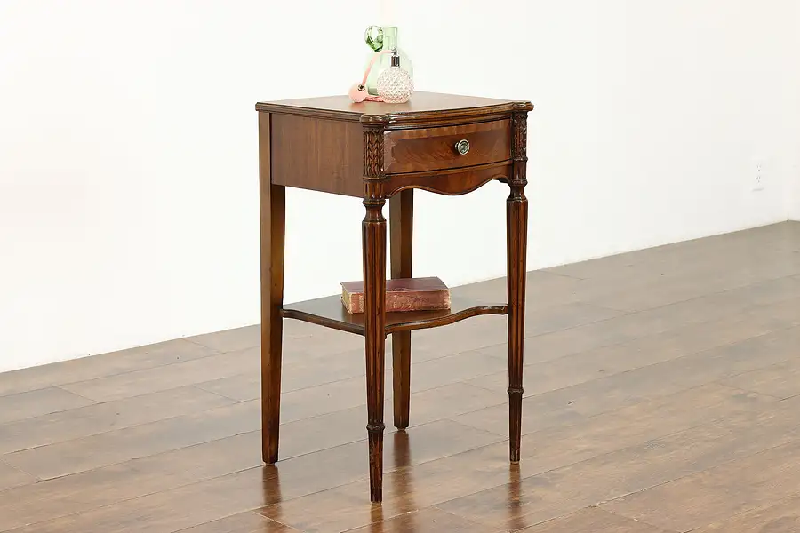 Main image of French Style Antique Mahogany & Satinwood Nightstand or End Table