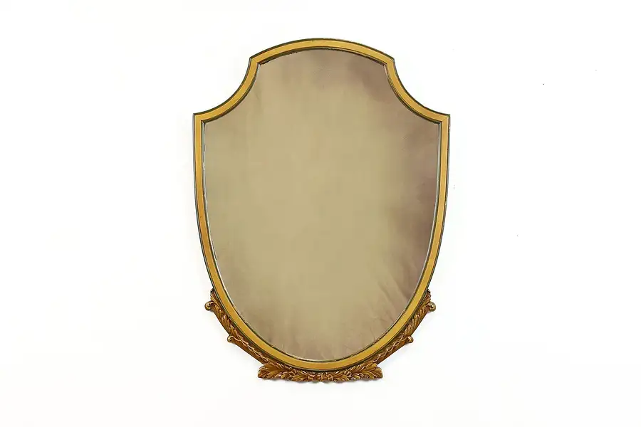 Main image of French Style Antique Shield Shaped Hand Painted Wall Hanging Mirror