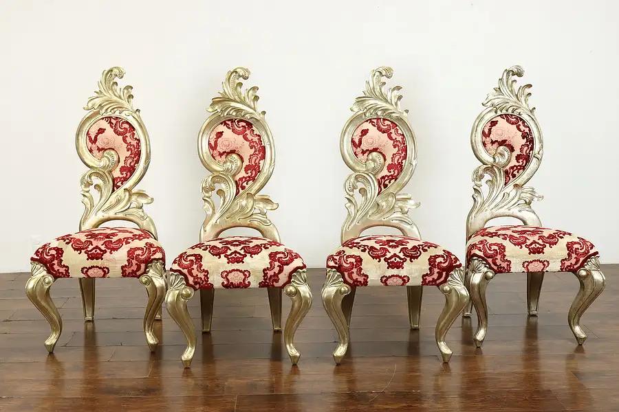 Main image of Set of 4 Vintage Hollywood Regency Silver Gilt Dining or Game Chairs