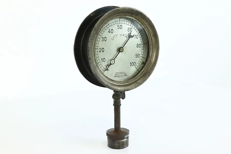 Main image of Industrial Salvage Antique 7" Water Pressure Gauge, Chicago-Marshall