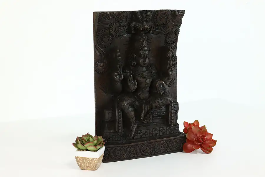 Main image of Indian Vintage Hand Carved Mahogany Sculpture of Lord Shiva on Throne