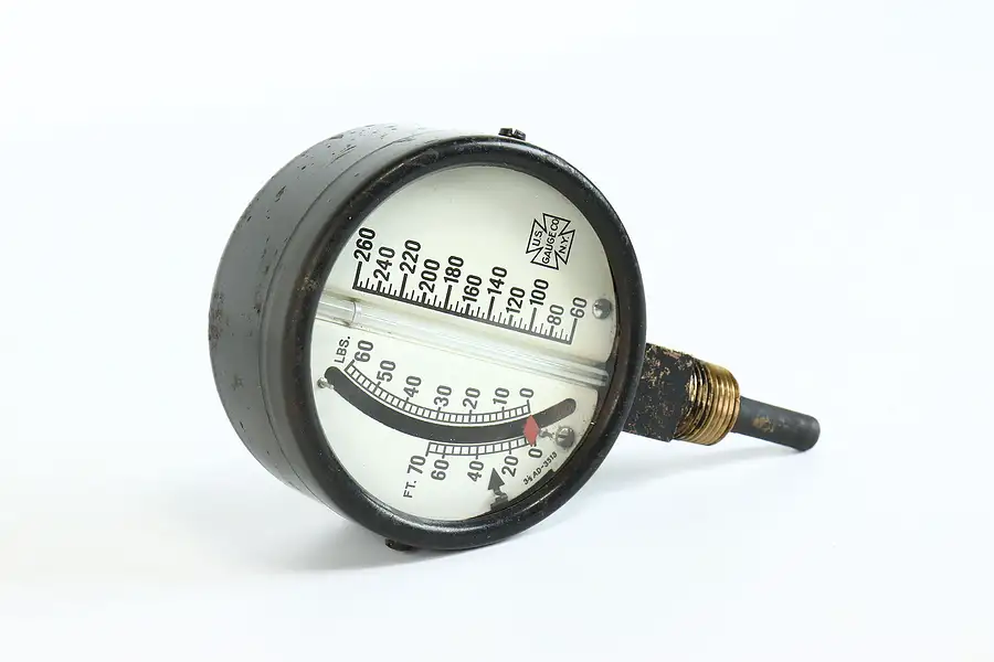 Main image of Industrial Salvage Antique 4" Temperature & Pressure Gauge, U.S Gauge Co.