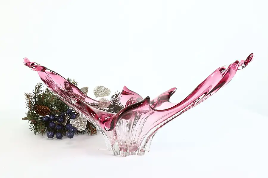 Main image of Murano Venetian Italian Cranberry Art Glass Sculpture Bowl or Centerpiece