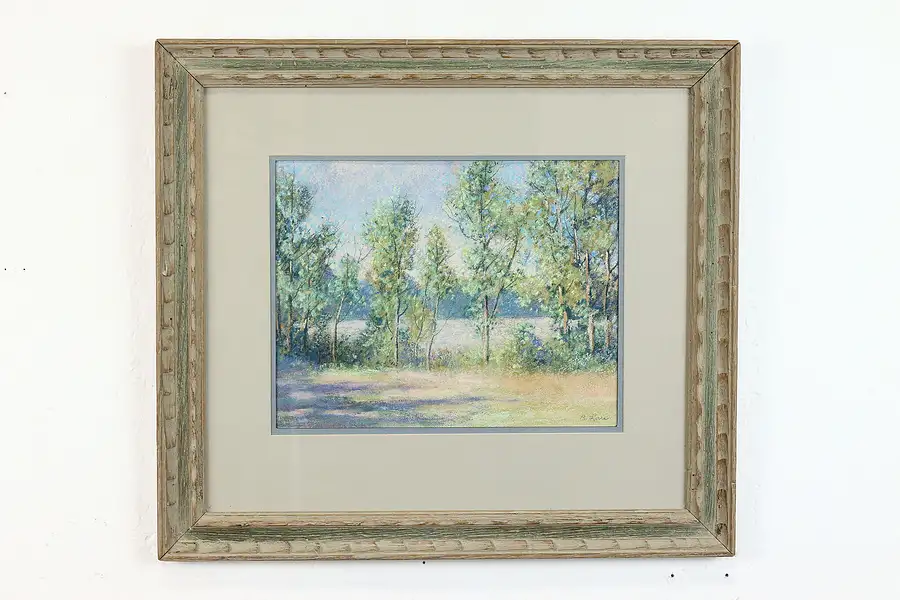 Main image of Trees & Pond Vintage Original Pastel, 2000 R. Law 22.5"