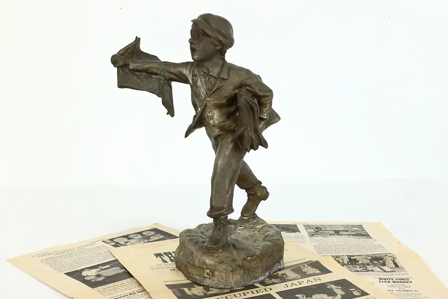 Main image of Art Nouveau Antique French Sculpture of Newsboy after Rigual