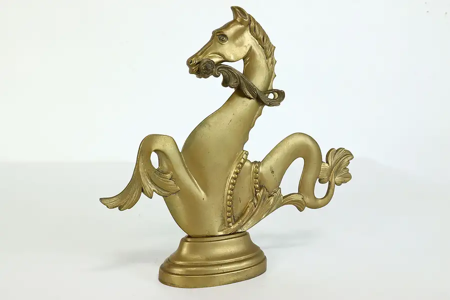 Main image of Victorian Antique Bronze Seahorse Sculpture, Bridle & Saddle, Oval Base