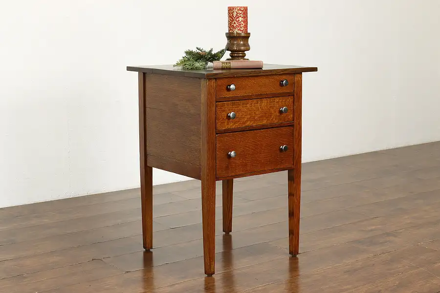 Main image of Arts & Crafts Mission Oak Antique Craftsman Nightstand, End or Lamp Table