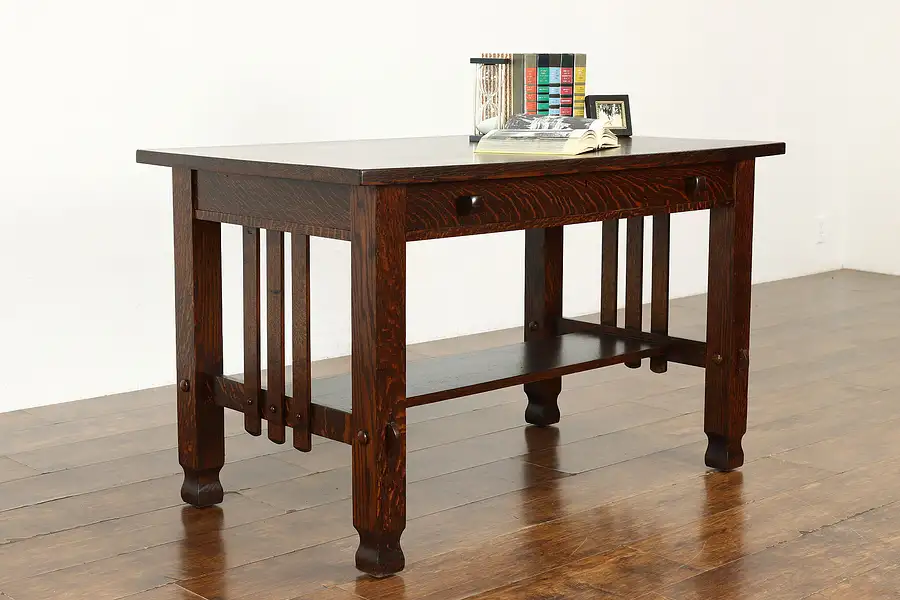 Main image of Mission Oak Arts & Crafts Antique Craftsman Office Desk or Library Table