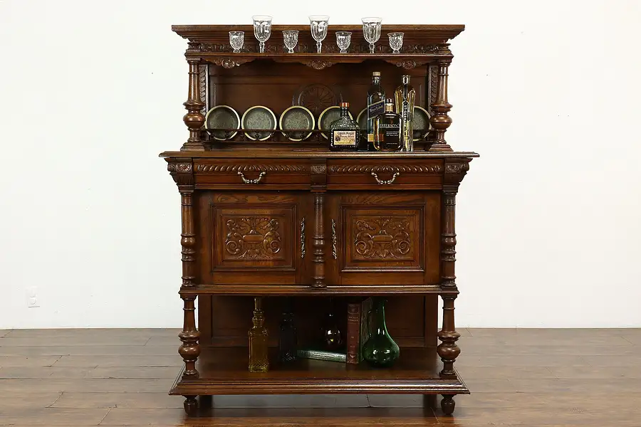 Main image of Italian Renaissance Antique Carved Oak Sideboard, Backbar, or Buffet