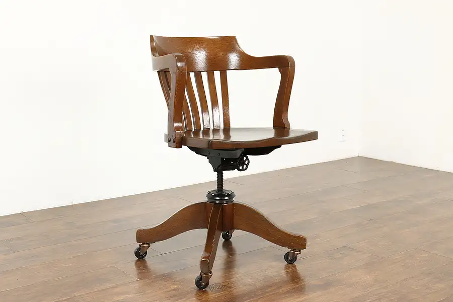 Main image of Oak Antique Adjustable Swivel Office or Library Desk Chair