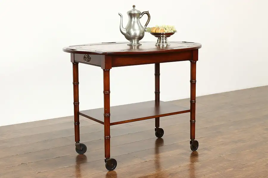 Main image of Traditional Vintage Mahogany Butler Table Rolling Bar or Tea Cart