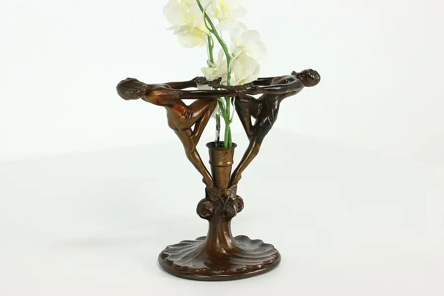 Main image of Art Deco Antique Dancers Bud Vase with Floral Wreaths