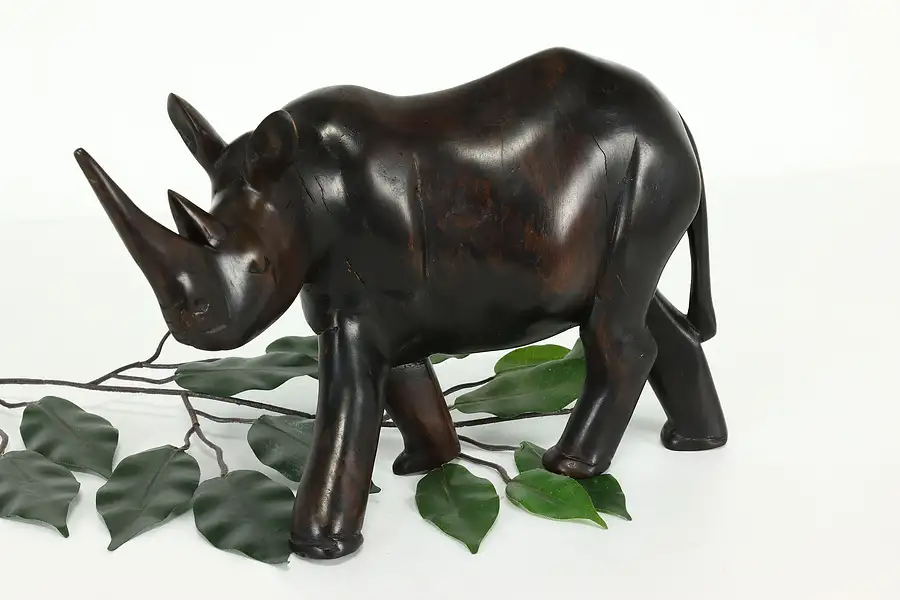 Main image of Rhinoceros Sculpture African Traditional Vintage Carved Rosewood Statue