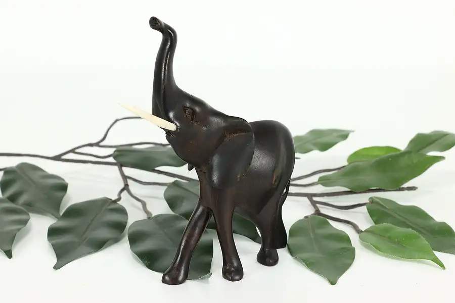 Main image of Elephant Vintage Traditional Carved Rosewood Indian Sculpture