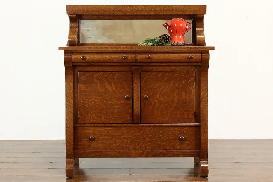 Main image of Empire Style Oak Antique Sideboard, Server, Buffet, Gallery & Mirror