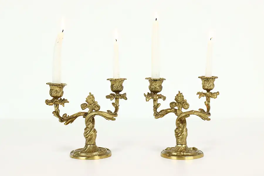 Main image of Pair of Antique Italian Baroque Style Gilt Brass Candelabra