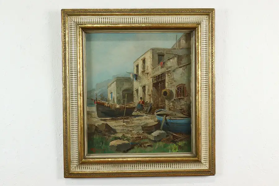 Main image of Fishing Boat at Port Vintage Original Oil Painting, Magrotti 25"