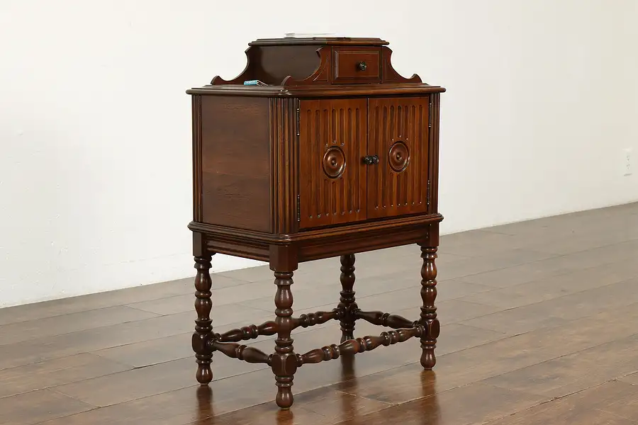 Main image of Traditional Walnut Antique Chairside Smoking Stand & Tobacco Humidor