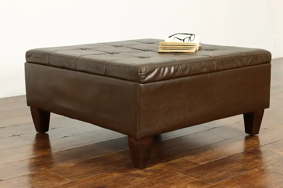 Main image of Traditional Vintage Large Tufted Brown Ottoman, Stool or Bench & Storage