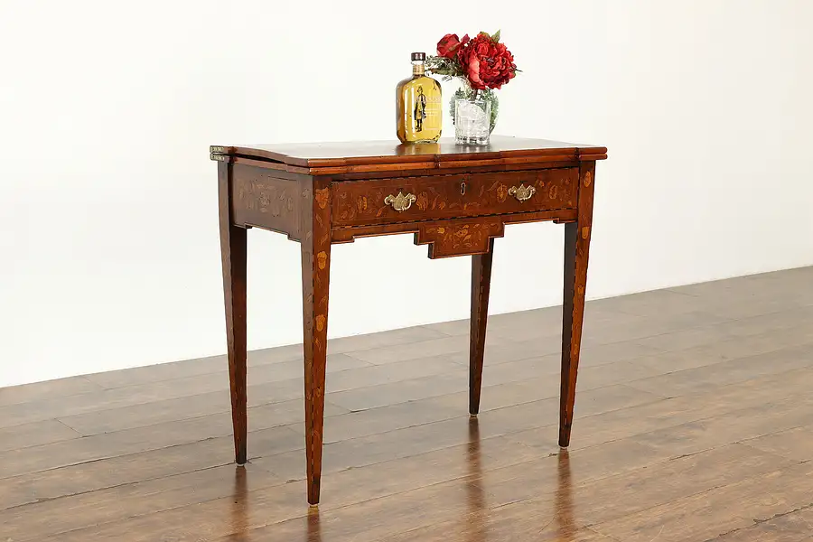 Main image of Dutch Marquetry Antique Hall Console, Flip Top Game Table