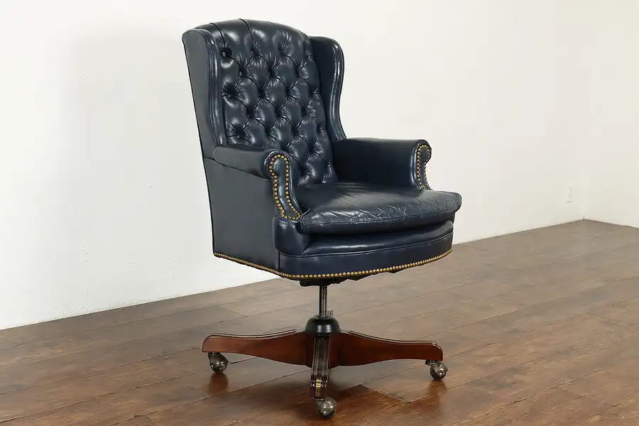 Main image of Tufted Leather Vintage Swivel Adjustable Office Desk Chair Leathercraft