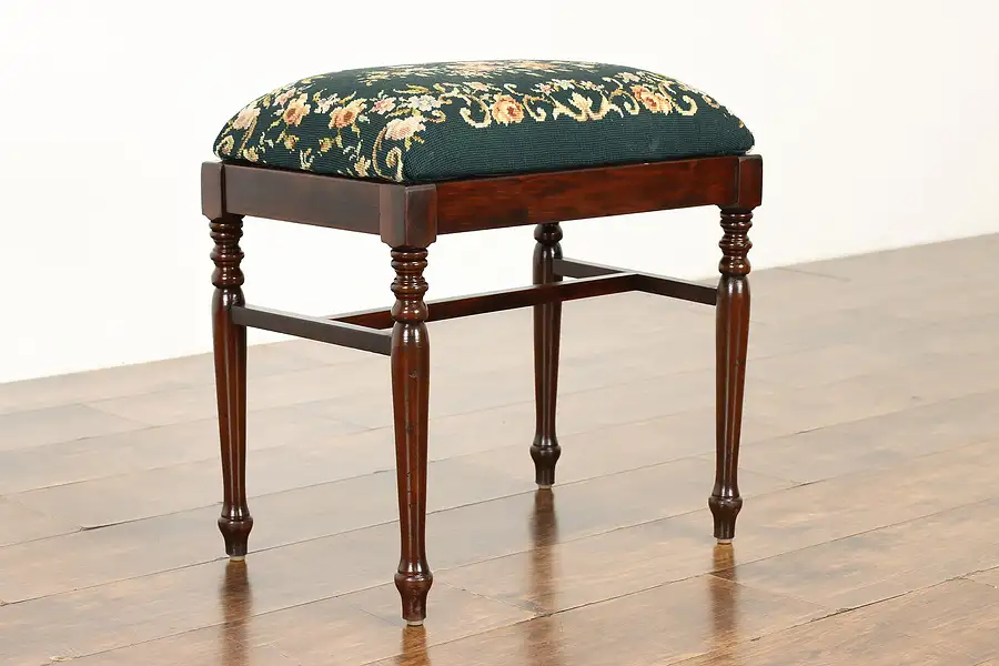 Main image of Traditional Vintage Needlepoint & Petit Point Bench or Stool, Thomasville