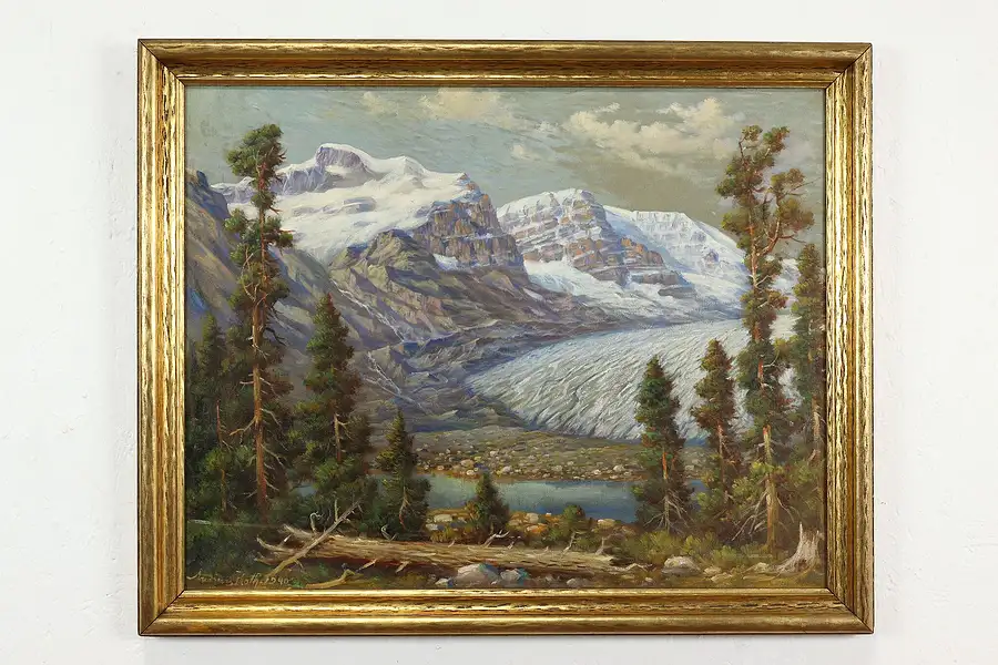 Main image of Mountain Landscape with Glaciers Vintage Original Oil Painting, Roth 32"