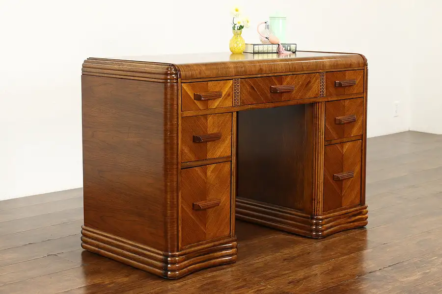 Main image of Art Deco Waterfall Vintage Walnut Desk, Dressing Table or Vanity