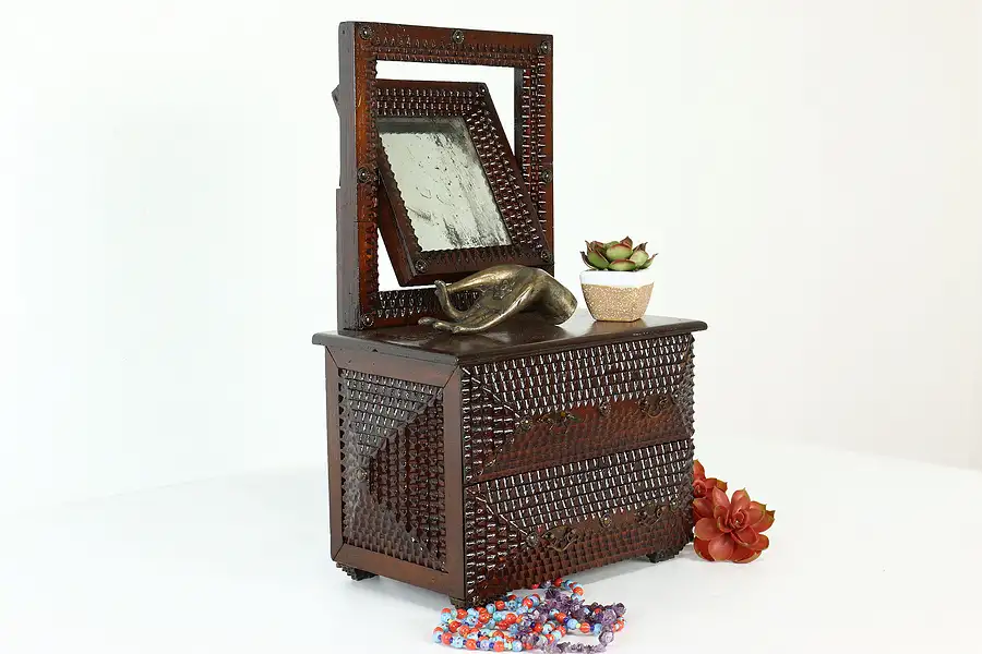 Main image of Farmhouse Tramp or Folk Art Vintage Miniature Dresser Jewelry Chest